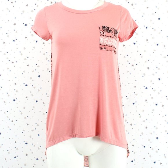Elephant Print Back Top Tee Light Coral Pink - Picture 2 of 7